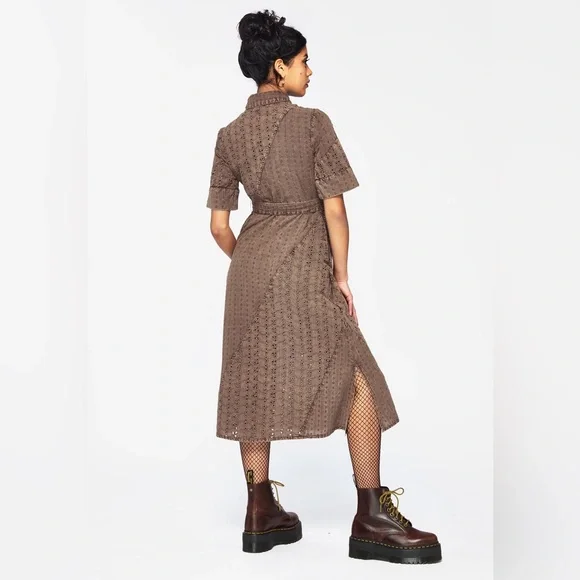 NWT Disturbia Summerisle Cotton Broderie Detail Tie Wrap Midi Shirt Dress US 6 - Picture 3 of 7